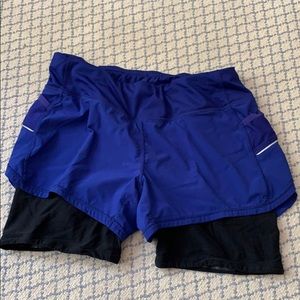 Blue Athleta Shorts with Black Spandex